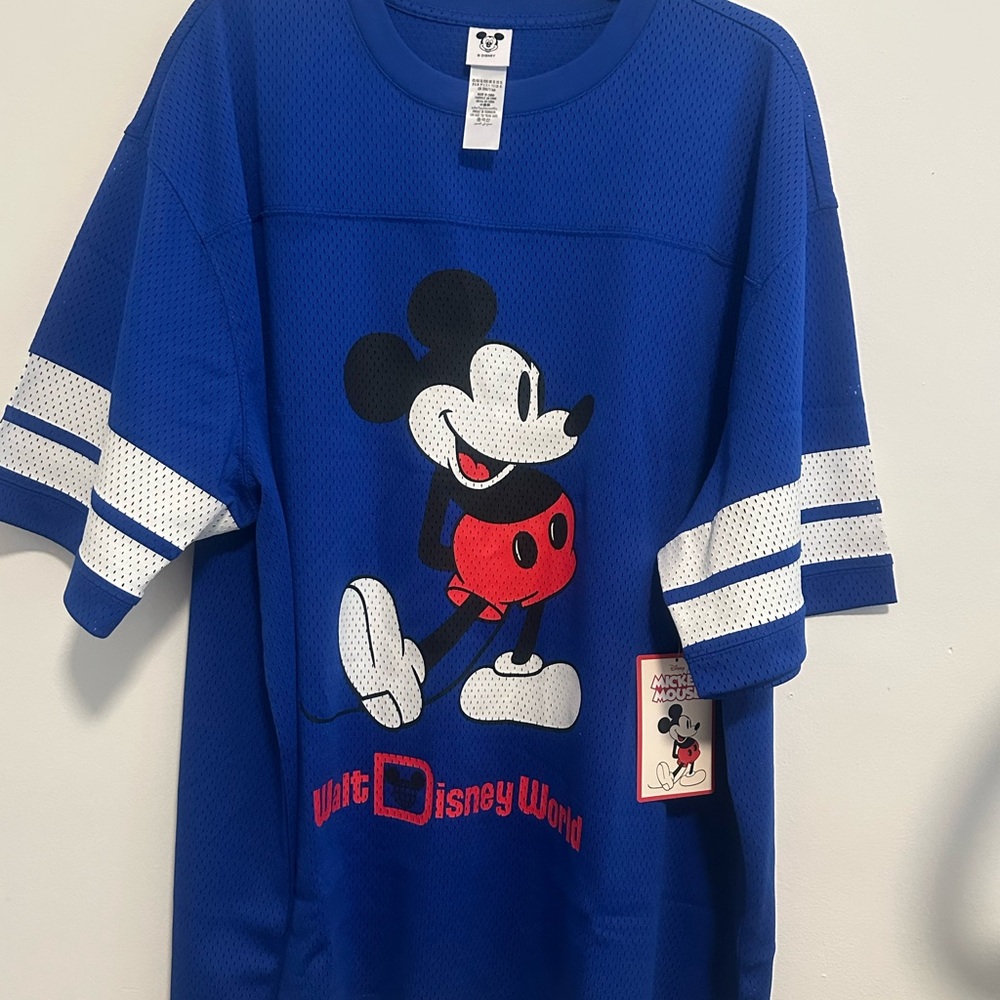 Disney Blue Mickey Mouse Graphic Tee with Red, White, Black